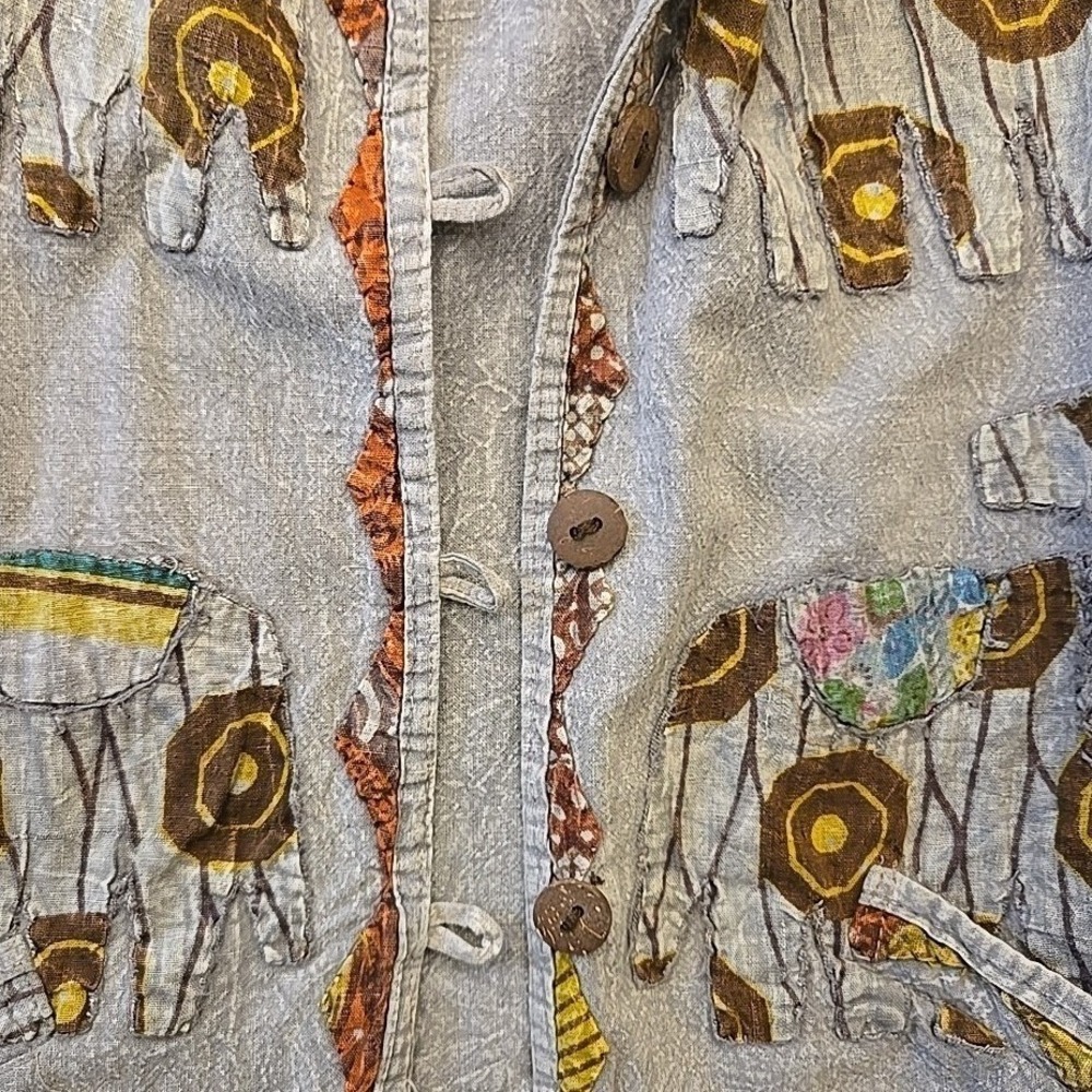 VTG TRESKA Elephant Patchwork Jacket Shirt Lagenlook Art to Wear One Size - Picture 9 of 9